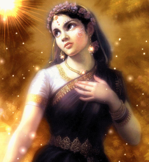 A devotional painting of Srimati Radharani. Gaudiya History uses this image to illustrate that Gadadhara Dasa Goswami is described in the Gaura-ganoddesha-dipika as an expansion of Radharani's own effulgence (Chandrakanti) — distinct from G