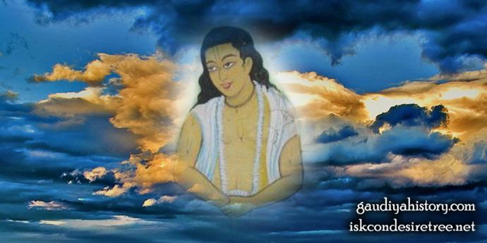 A devotional painting of Shyamananda Pandit, the milkman's son Hridaya Chaitanya recognized and initiated as Krishnadasa at Ambika Kalna.