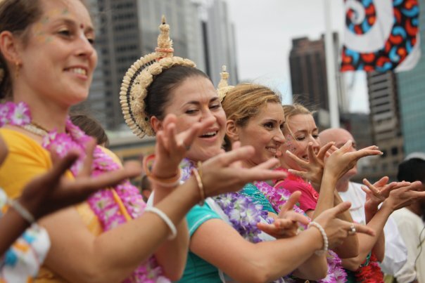 A photograph of devotees performing harinama sankirtana together, used on gaudiyahistory.iskcondesiretree.com's biography page for Kali Das — chosen for this page to evoke the community of Bengali Vaishnavas Kali Das travelled with on the a