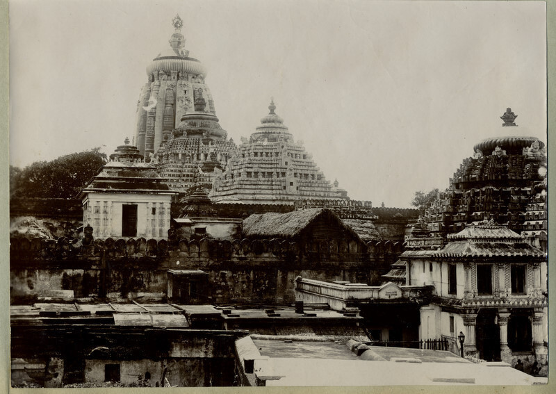 A public-domain 1890s photograph of the Jagannatha Temple compound at Puri — the same holy town, its temple towers unchanged in essential form, where Chaitanya Mahaprabhu publicly rejected and then, through His devotees' mercy, saw Kala Krs