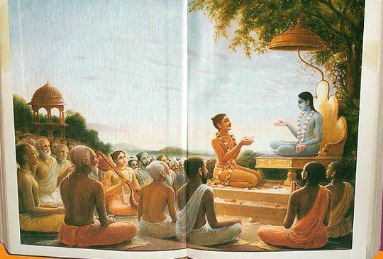 An open, illustrated edition of Srimad-Bhagavatam