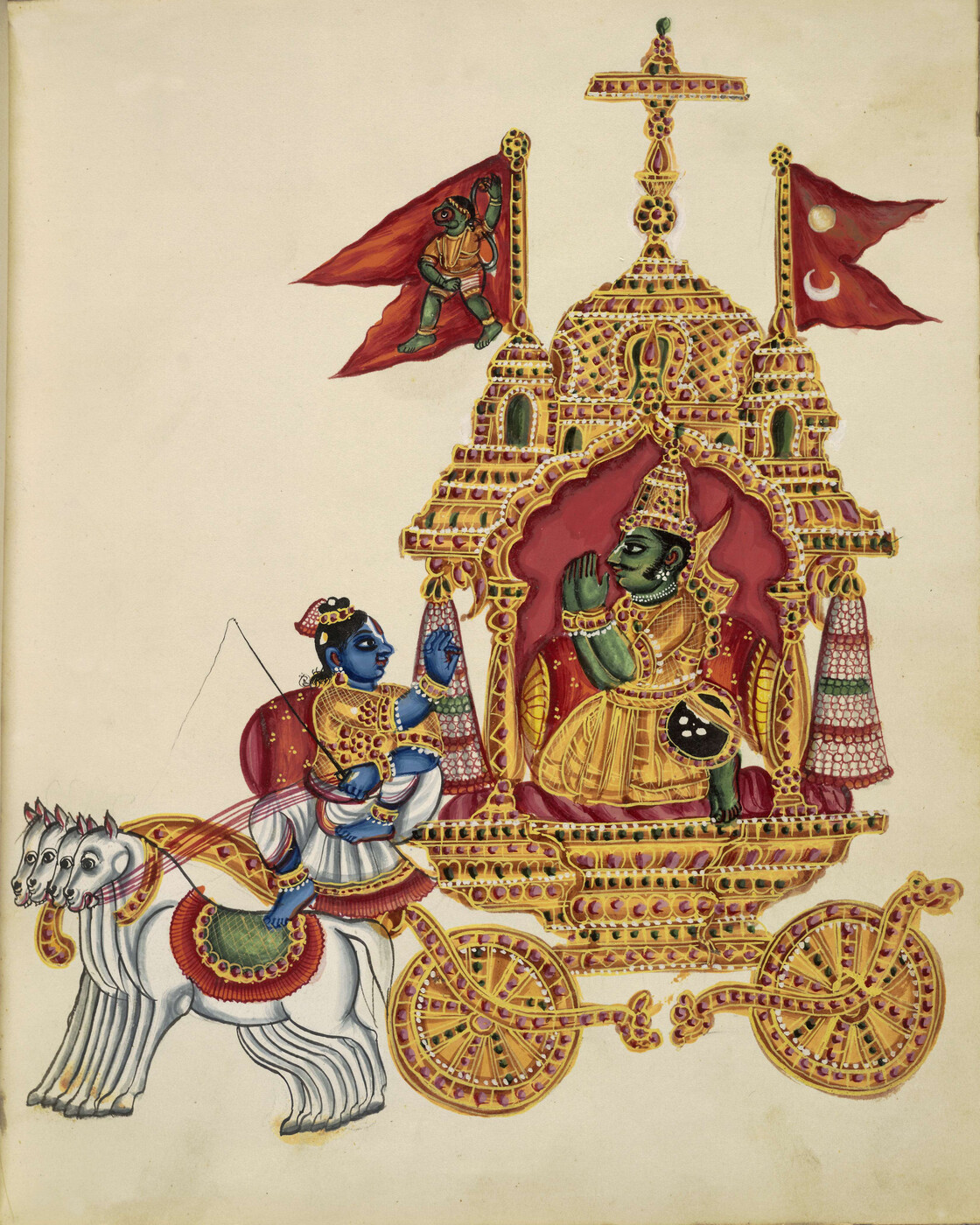 Krishna speaking the Bhagavad-gita to Arjuna on the battlefield of Kurukshetra, the setting for Krishna's own self-declarations examined on this page.