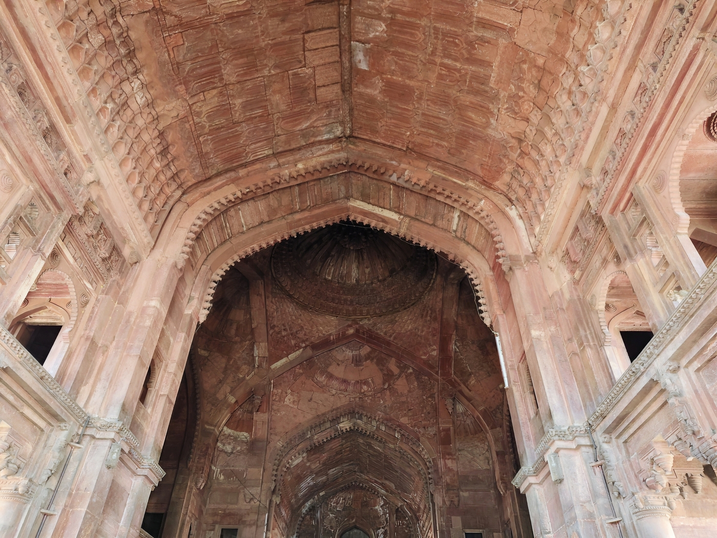 The interior archways of the historic Govind Dev temple in Vrindavana, home of the Radha-Govindaji Deity tradition Narahari Chakravarti Thakura served.