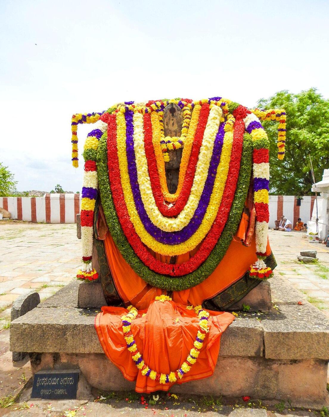 A shrine at Nava Brindavana, the island in the Tungabhadra river near Anegundi (Hampi) where Padmanabha Tirtha was entombed in 1324 CE -- the oldest of nine Dvaita-tradition pontiffs' tombs at this site. This particular shrine, photographed