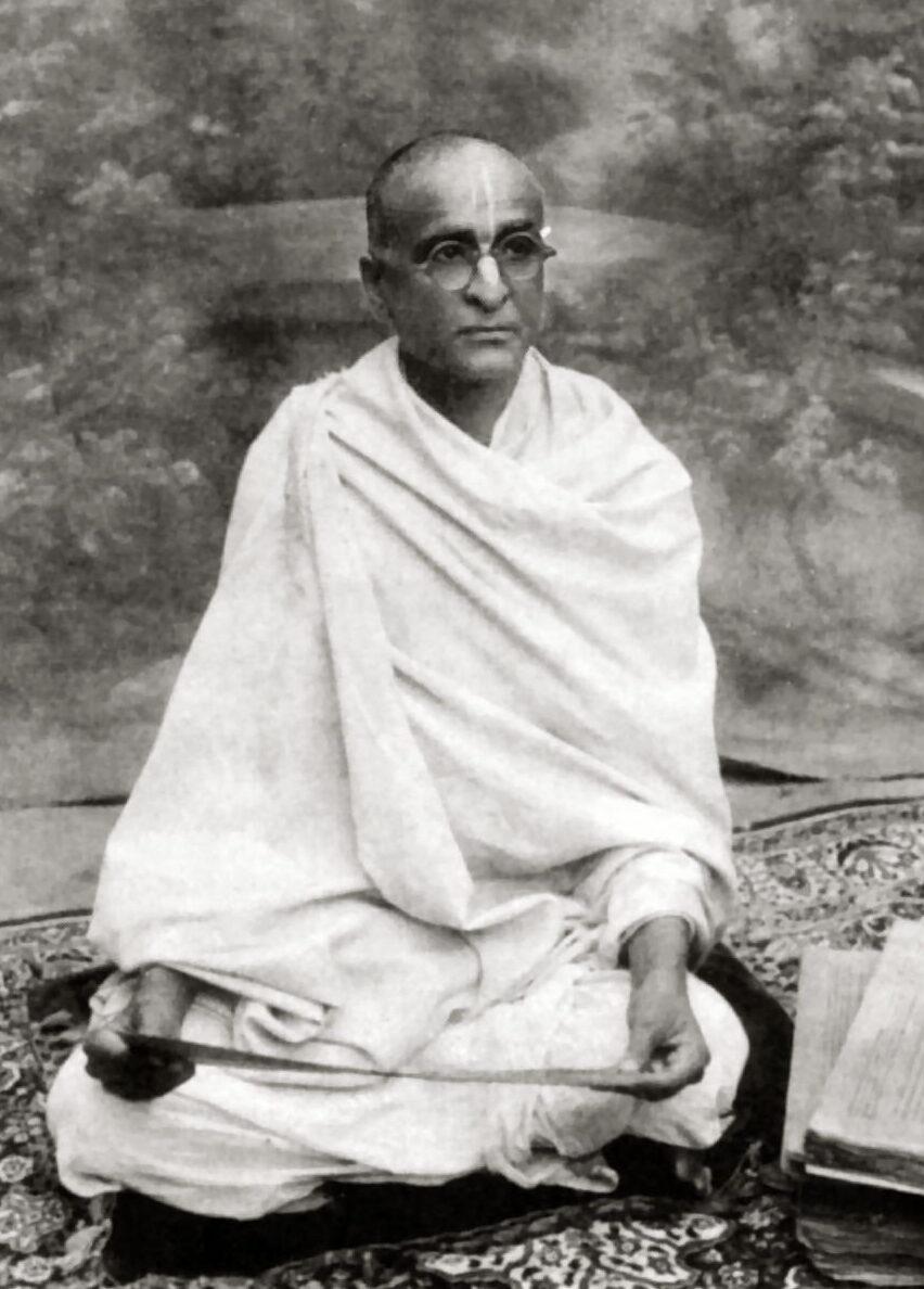 Studio portrait of Srila Bhaktisiddhanta Sarasvati Thakura, the spiritual master Srila Prabhupada met in Calcutta in 1922 and who later ordered him to preach in English.
