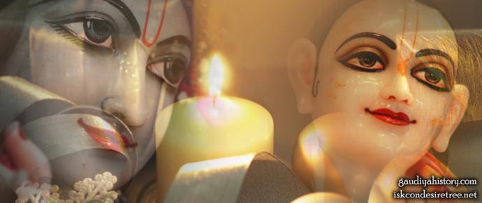 Sita Thakurani arriving at Sachi Devi's house with gifts for the newborn child, the visit in which she is said to have recognized Krishna of Gokula in the infant and given Him the name Nimai.