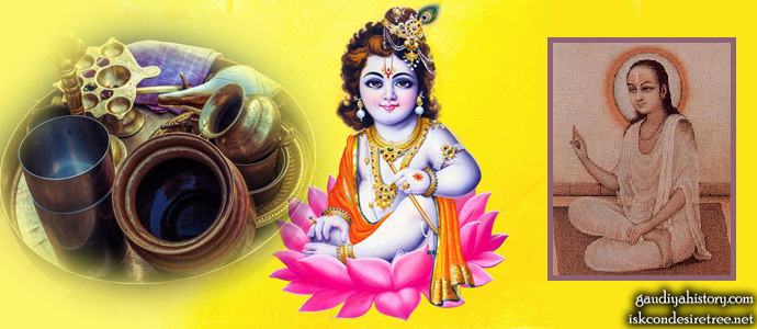 A devotional portrait of Vallabha Bhatta Acharya, the scholar whom Sri Chaitanya Mahaprabhu rebuked for claiming to have surpassed Sridhara Swami's Bhagavatam commentary