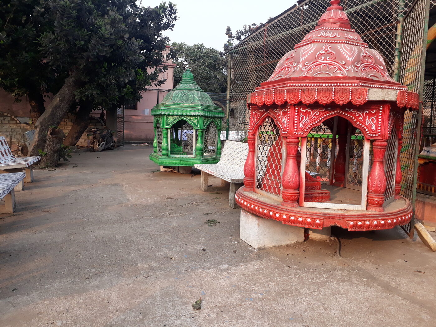 Small decorated shrines in the compound of the Tota Gopinatha temple, Puri, Odisha.