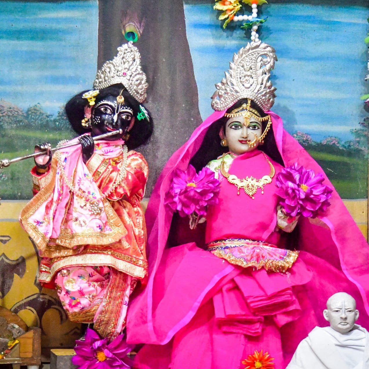 The Radha-Madana-Mohana Deities worshiped at the Mamagachi temple complex, in the tradition of the Madana-gopala Deity Vasudeva Datta himself established.
